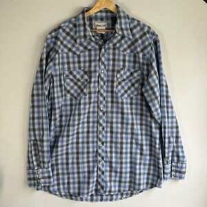 Wrangler Wrancher Mens XLT Blue Plaid Western Pearl Snap Long Sleeve Shirt Tall